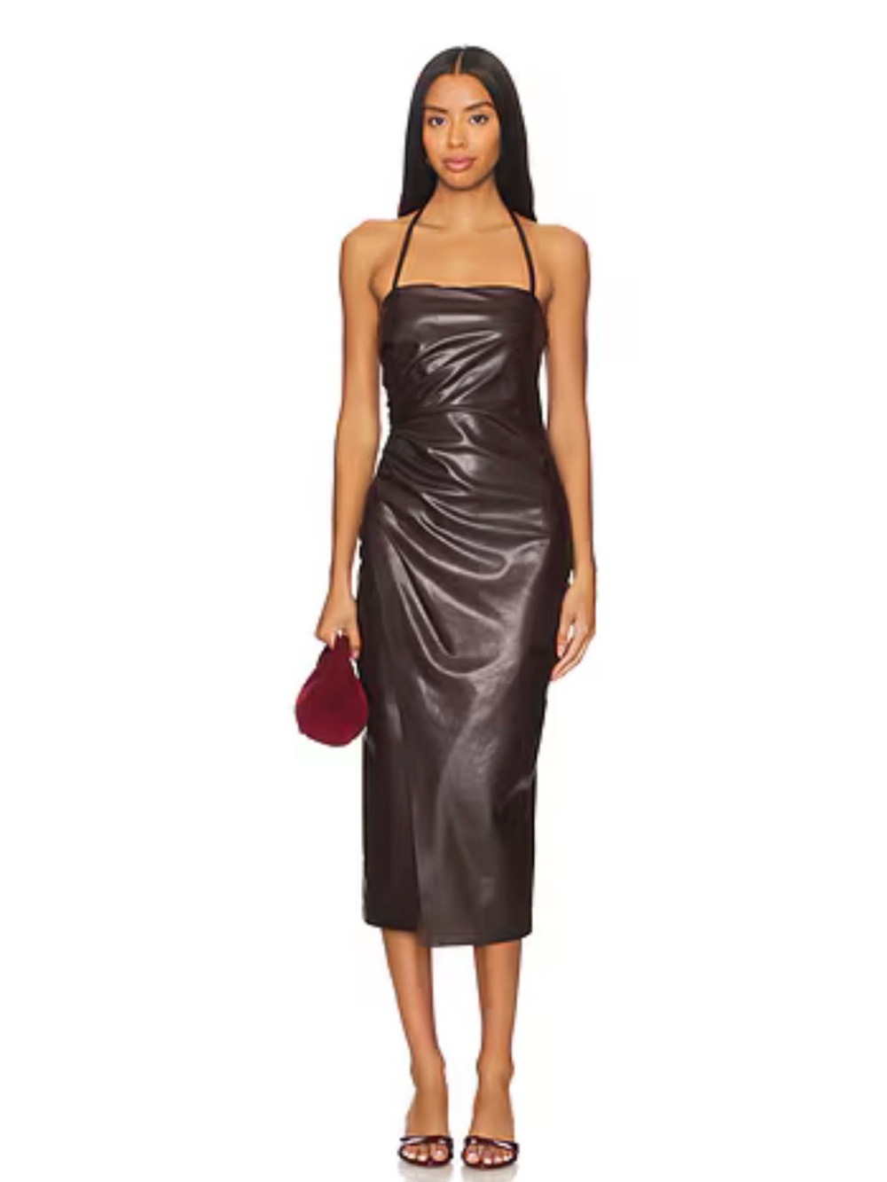 A.L.C Charlote dress Women's Brown Faux-Leather Asymmetrical Midi dress
